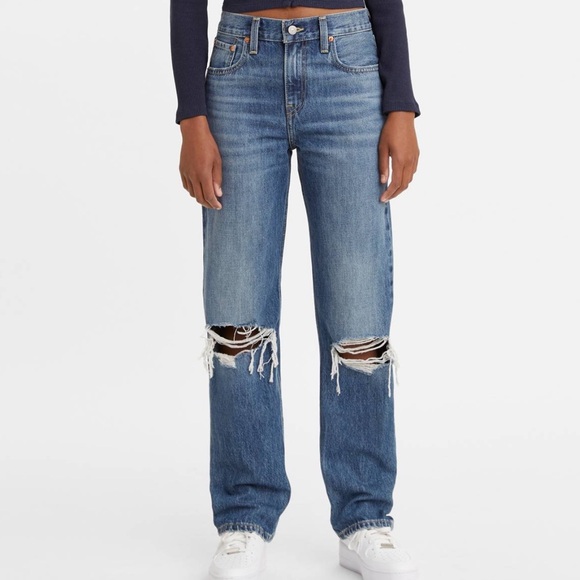 New Women’s Levi’s Low Pro Straight Distressed Jeans 34” - Picture 1 of 15